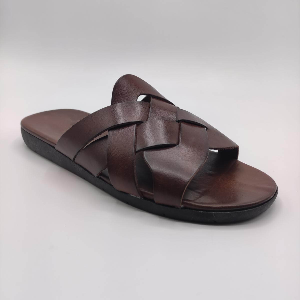 Men's Black Genuine Leather Fisherman Roman Sandals