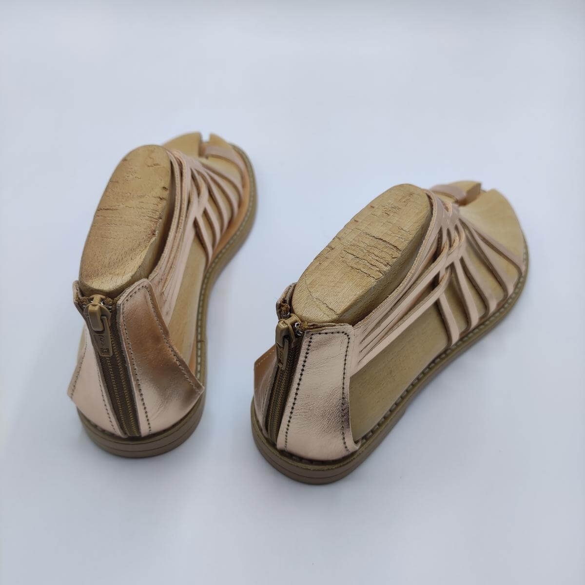 sandals with zipper in back rose gold