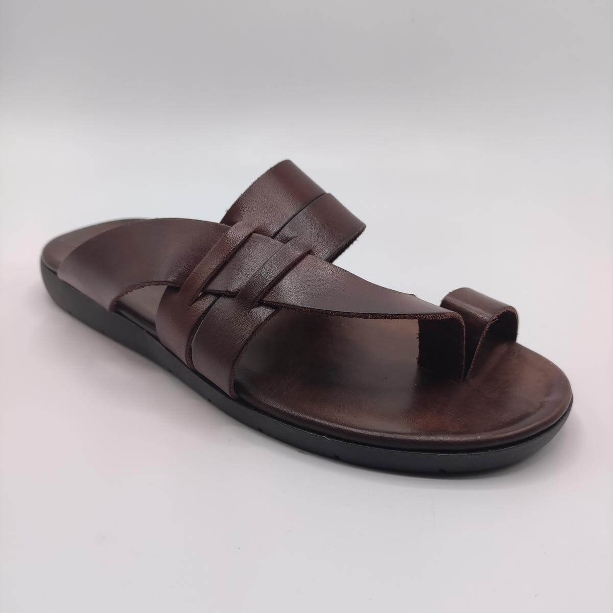 slide sandals men dark brown