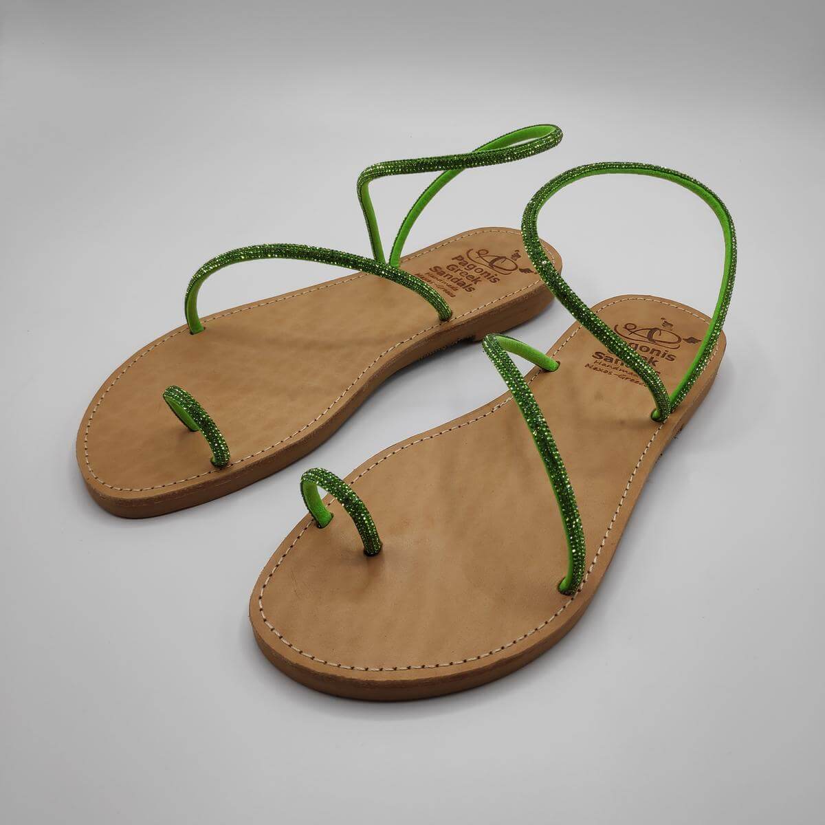 Wedding Leather Sandals with Low heel Green