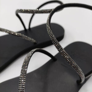 Wedding Leather Sandals With Low Heel Total Black