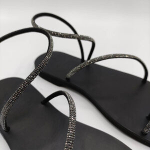 Wedding Leather Sandals  With Low Heel Total Black