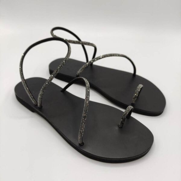 Wedding Leather Sandals With Low Heel Total Black