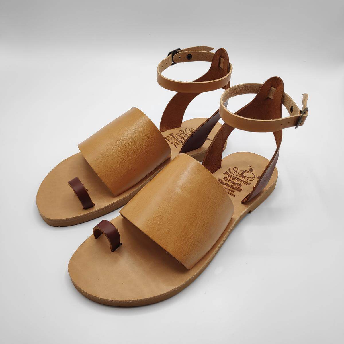 wide strap leather sandal brown